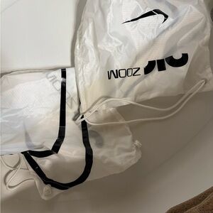 2 Nike Zoom White Drawstring Bags with Black Accents